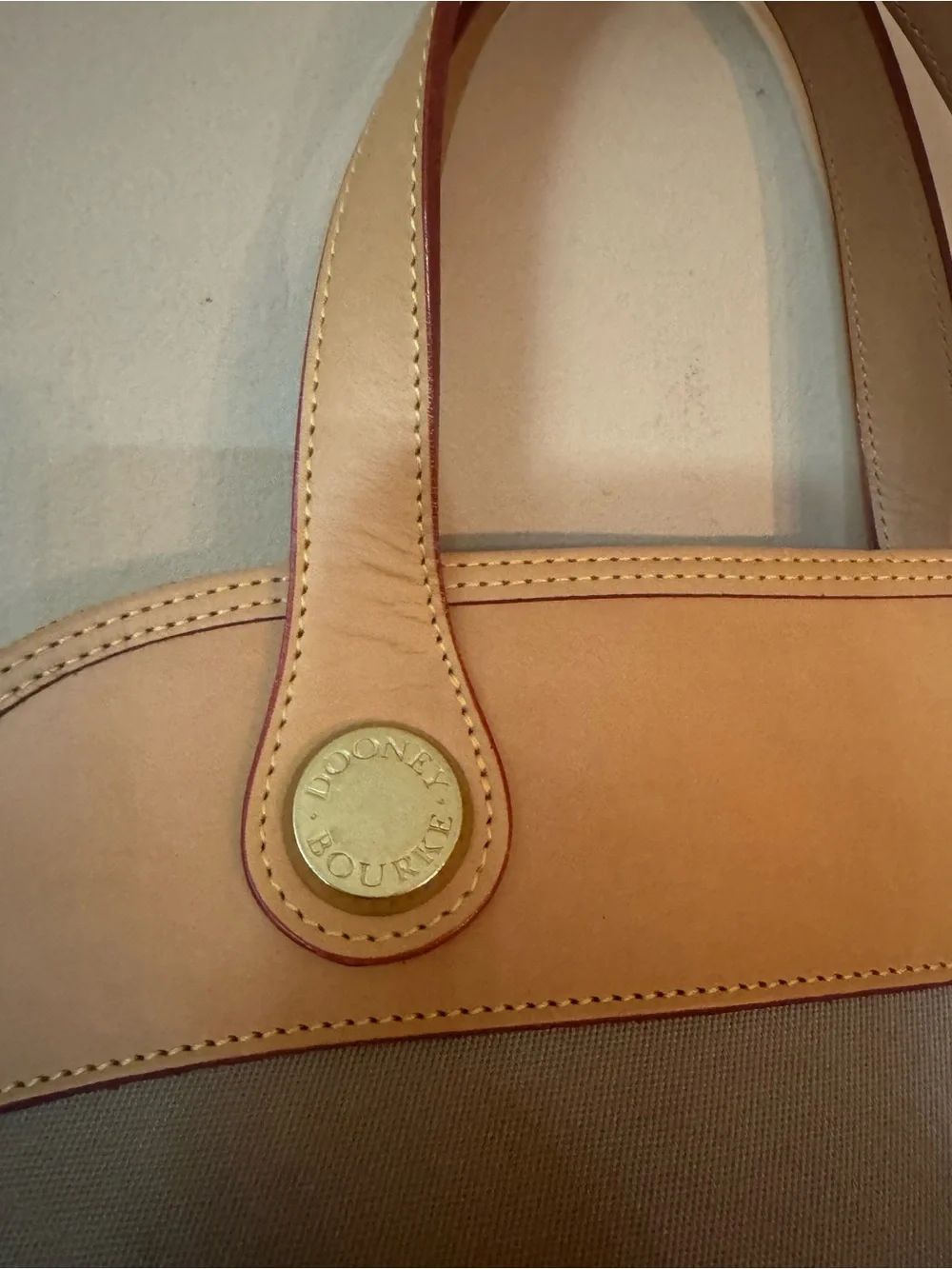 Dooney & Bourke Gray Canvas Satchel with Tan Leather Trim